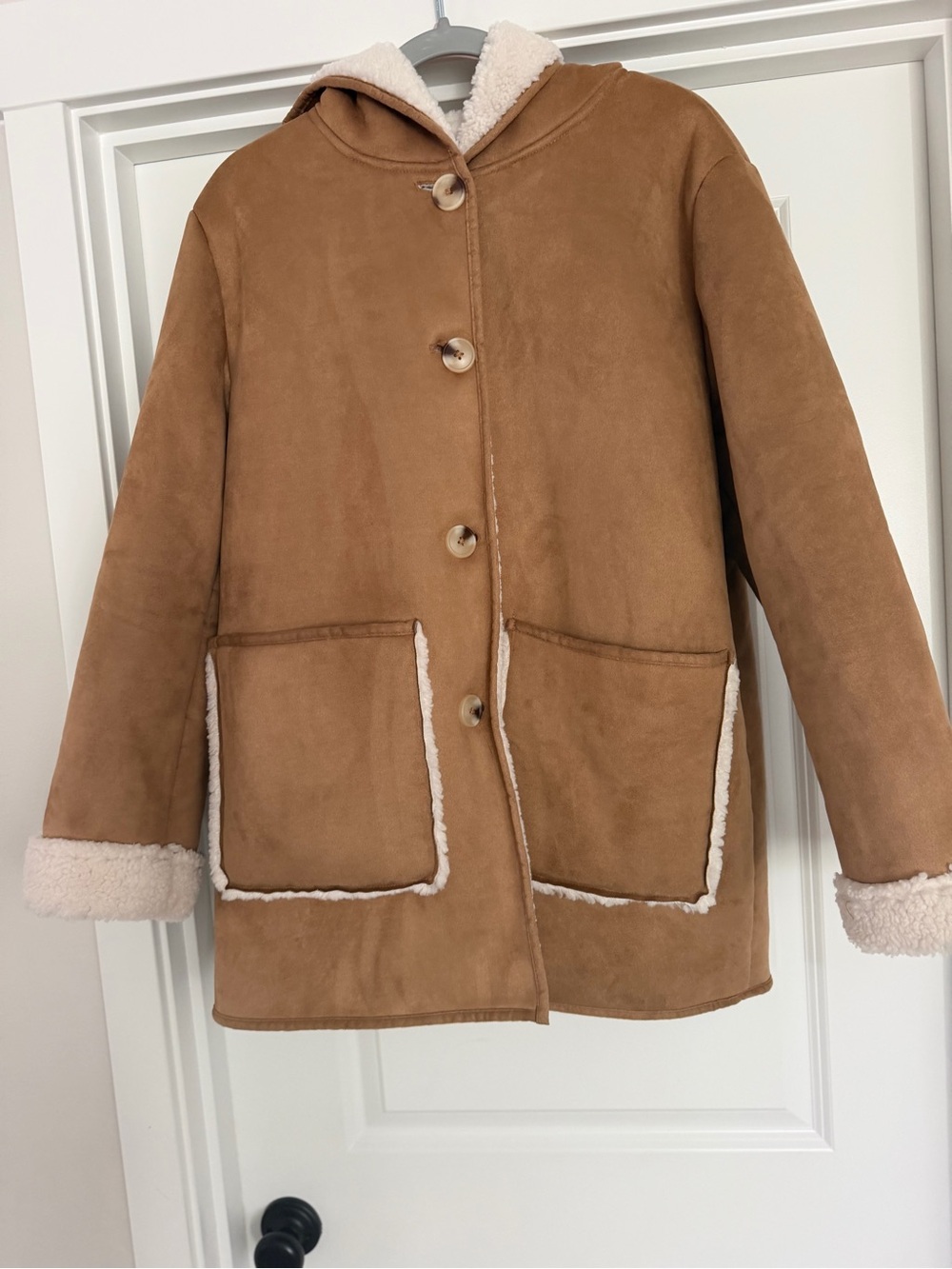 Bailey 44 Tan Faux Suede Hooded Shearling Jacket